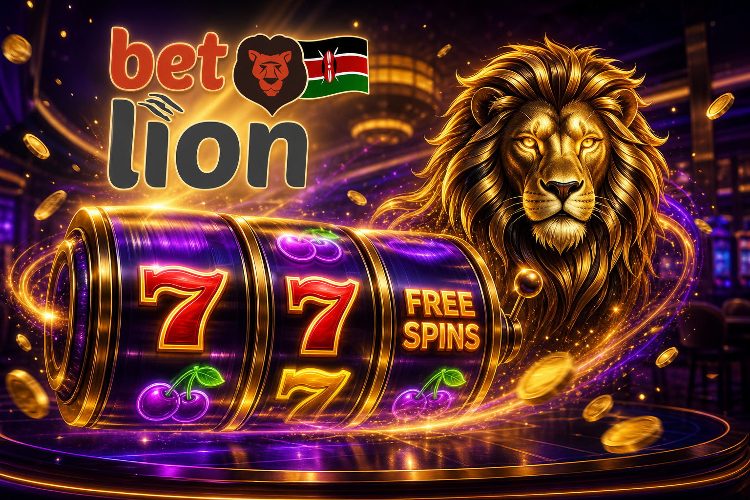 BetLion Kenya free spins on a glowing slot machine